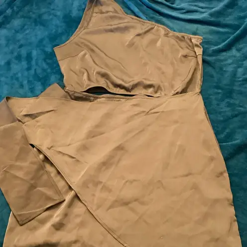 Asymmetrical Cut Out Ruched Tie Mini Dress Green Size XL