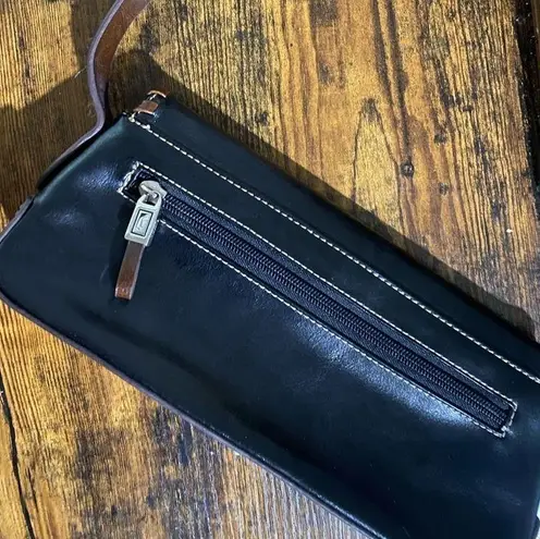 Black mini shoulder bag with brown accents