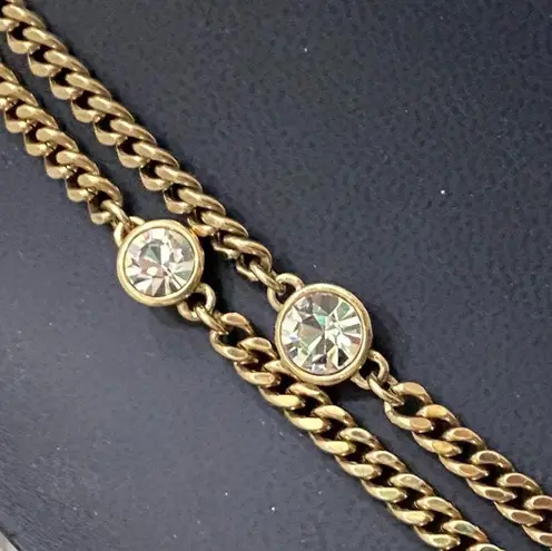 Givenchy Gold-tone Chain Clear Crystal Bezel 39” Long Station Necklace 67g.