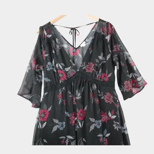 Wild Pearl Whimsigoth Witchcore Eyeshadow Floral Dress Size Large Bell Sleeves Dark Fairy