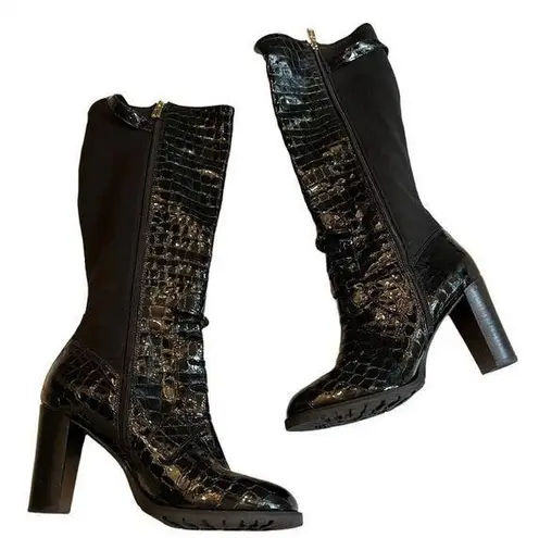 Isaac Mizrahi New York Isgeogin Black Leather Croc Tall boots