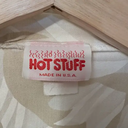 Vintage Hot Stuff Women's Tropical Keyhole Button Up Blouse Cream/White White Size undefined
