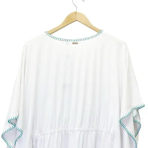 NWT Cabana Life St Pete Embroidered SPF Cover Up White Turquoise Tassel Size S/M Size M