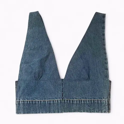 Reworked Denim Crop Top Blue