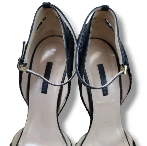 Shoes Size 7.5 Women's Elie Saab Heels Ankle Strap Floral Lace Pattern Women's Shoes