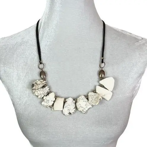 New Chipped White Marble Rock Stone Leather Strand Necklace