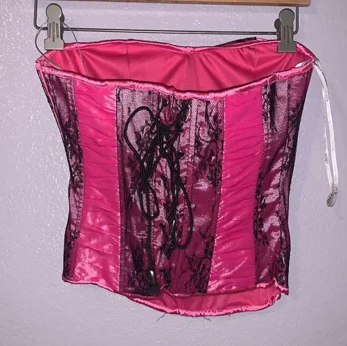 Oh Yes Hot Pink Black Lace Up Lace Corset
