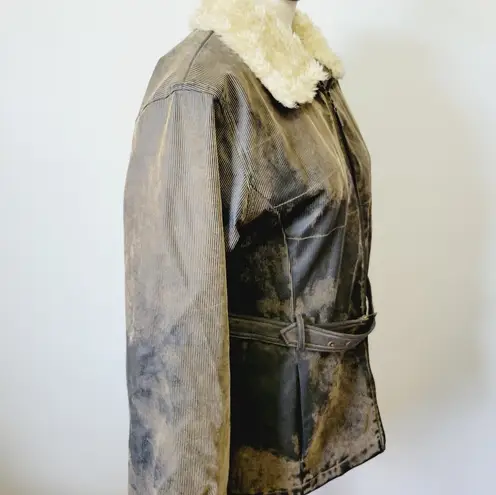 Big Chill distressed poly belted fur collar coat size medium