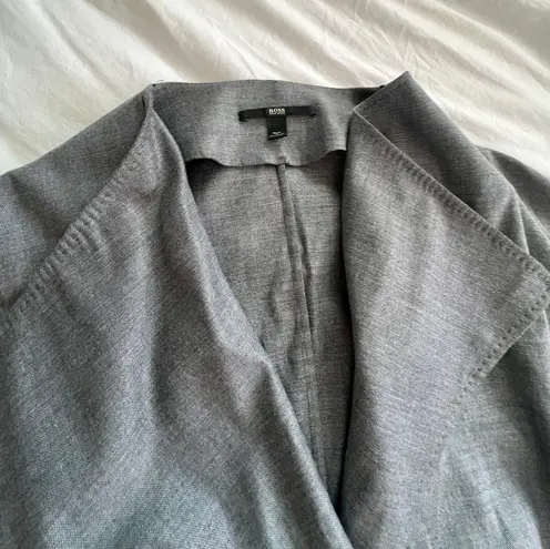 Hugo Boss Boss gray belted waterfall v neck collared trench mid length dress M