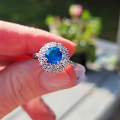 Boutique Sapphire Diamond Ring | Platinum Plated 925 Sterling Silver Size 8