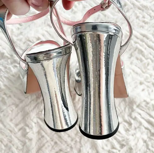 PIFERI Miranda Crisscross Mirror Platform Sandals In Silver Size 9