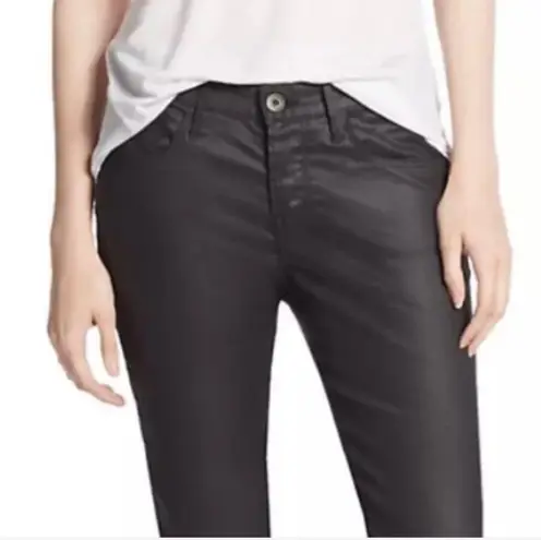 3x1 new  NYC ☏ Retro Track Pant Cropped Jeans ☏ Shiny Black Coated ☏ Elastic Hems