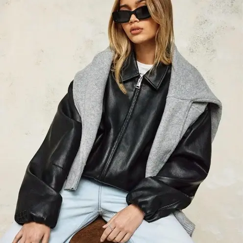 Cernucci Oversized Collared PU Bomber Black XS NWT