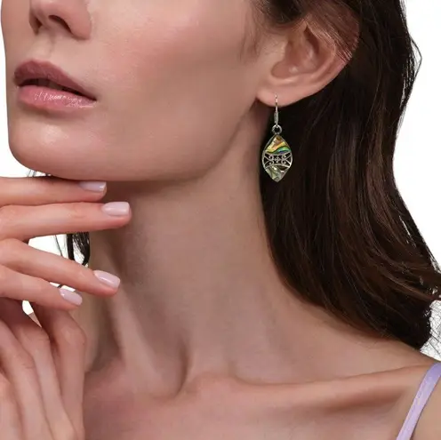 Sterling Silver Abalone Shell Marquise Drop Earrings With Filigree Design