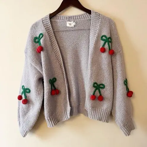 Luna Ivy 3D Cherry Embroidered Open Front Cardigan Blue/ Gray color Size XS