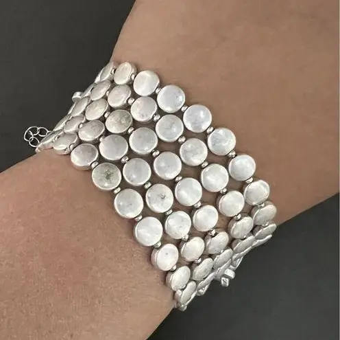 Silver Tone Chunky Wide Statement Bracelet Bold Runway