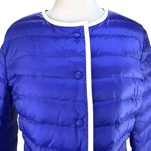 Marido Firenze | US 6 | Designer Goose Down Leather Trim Puffer Coat Jacket $590 Blue