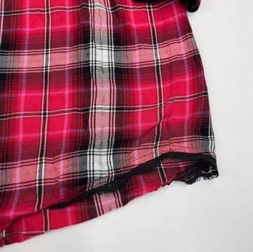 Victoria's Secret Red & Black Plaid Flannel Long Sleeve Pajama Nightshirt