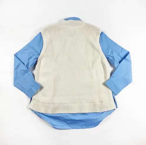 Derek Lam NEW 10 Crosby Paige Knit Vest & Shirt Top Overlay Set Blue Ivory Large