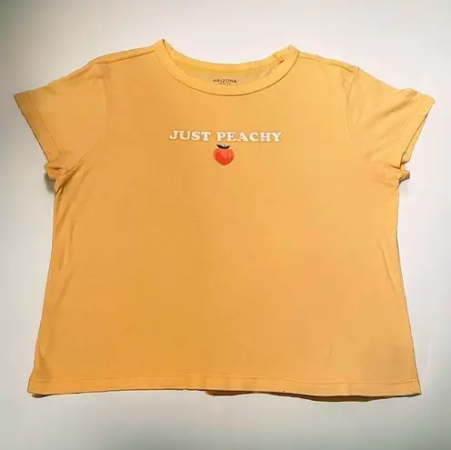 Arizona Jeans ARIZONA Juniors Yellow/Orange “Just Peachy” Graphic Short Sleeve T-Shirt