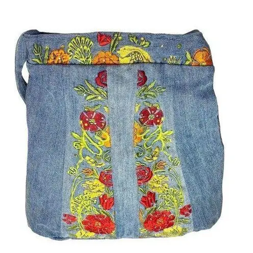 Unbranded Bohemian Jean Bag Floral Embroidery Large