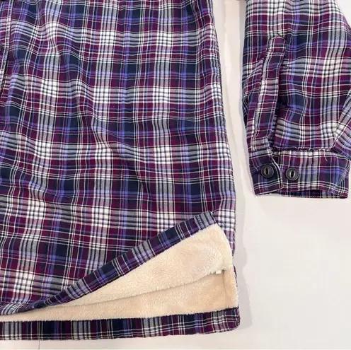 LL Bean Purple Plaid Sherpa Fleece Lined Flannel‎ Shirt Jacket Shacket LARGE