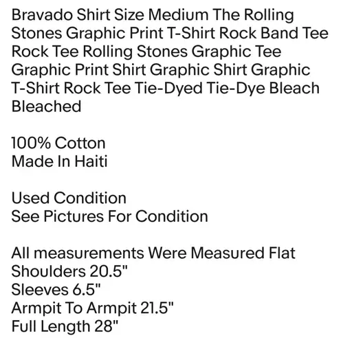 Bravado Shirt Size Medium The Rolling Stones Graphic Print T-Shirt Rock Band Tee Unisex