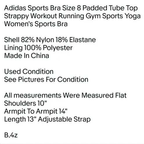Adidas  Sports Bra Size 8 Padded Tube Top Strappy Workout Running Gym Sports Yoga
Women's Sports Bra
