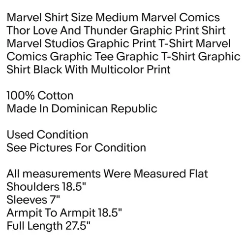 Marvel Shirt Size Medium Comics Thor Love And Thunder Graphic Print Shirt Unisex