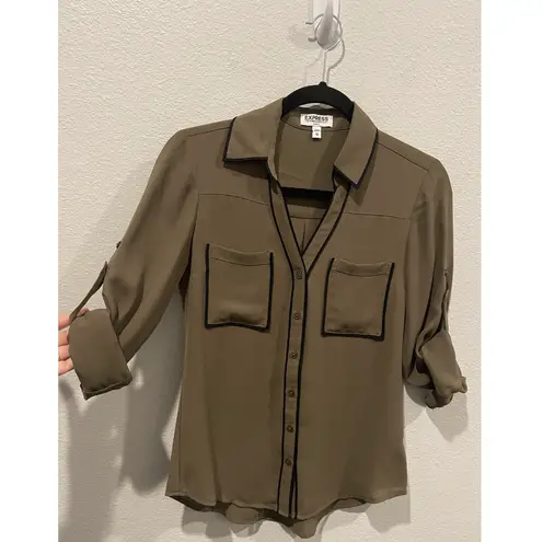 EXPRESS  The Portofino Shirt Slim Fit Khaki Black Blouse