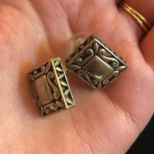 Viking Celtic style silver tone earrings studs