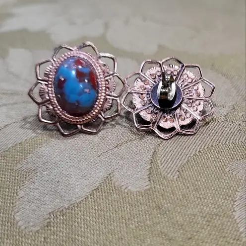 *5/$25 Sale* Vintage refurbished Santa fe Southwestern Faux Jaspar post earrings Gold