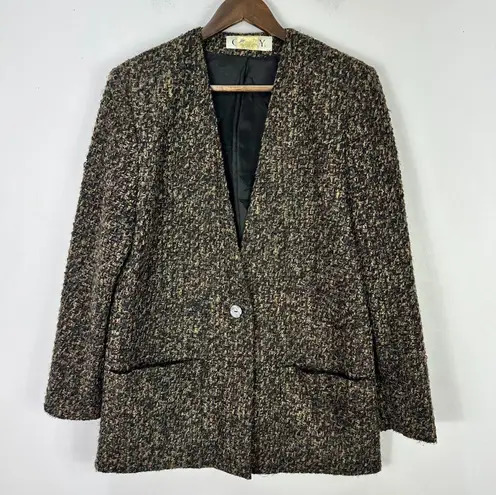 CGNY Blazer Womens 8 Brown Tweed Single Button Vtg USA Mohair Old Money Luxury
