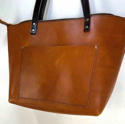 Portland Leather Goods Zip Top Tote Bag Large Leather Handbag Brown Oversized