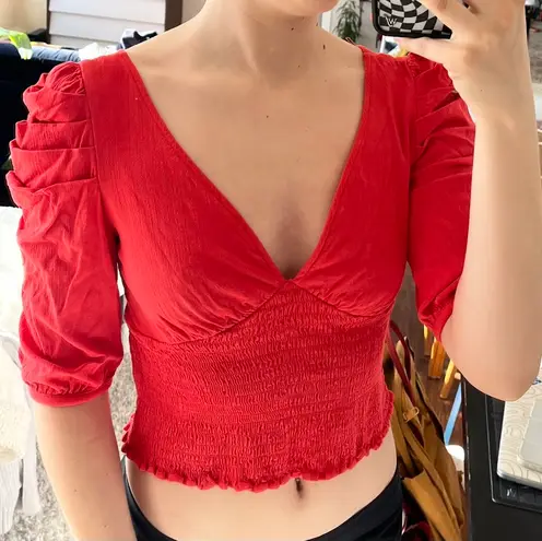 Free People Red Ruffled Blouse