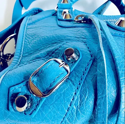 Balenciaga Metallic Edge Classic Mini City Crossbody Bag Blue Brand New