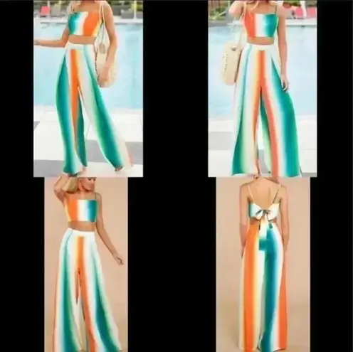 Sure To Stand Out Orange Multi Stripe 2 Piece Set Green Size M