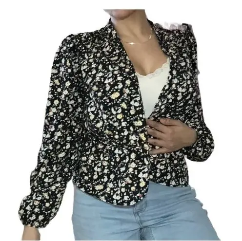 Eva Mendes Size Small long sleeve blouse multicolored top balloon sleeves Black