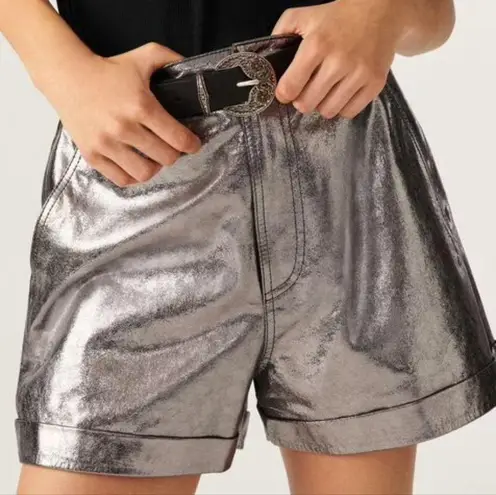 Ba&sh RTR sz0 xs ELRIC SHORT grey metallic high rise silvery unique cuffed suede