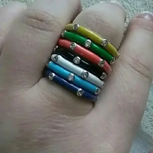 Boutique NEW Unisex White Ceramic Pave Diamond Sterling Silver Band Ring, Size 6