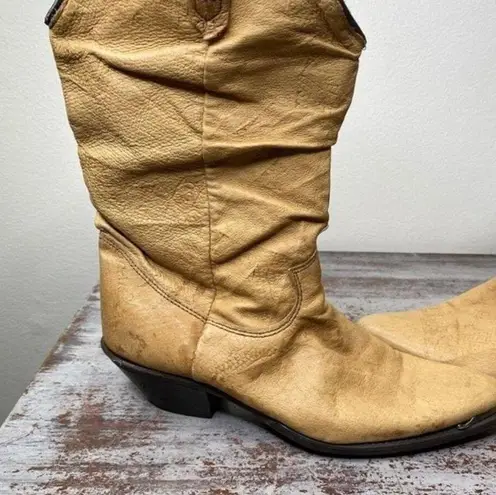 Zodiac Vintage  tan leather slouch western cowboy cowgirl boots 6.5 made in USA