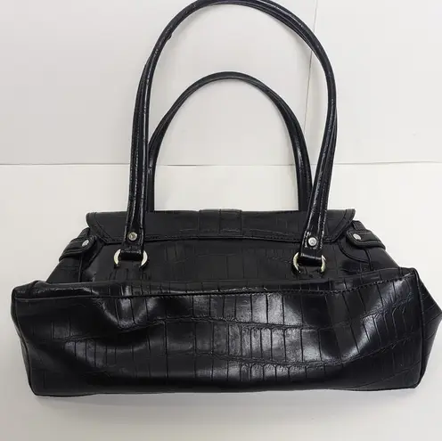 Liz Claiborne  Black Faux Leather Alligator Pattern Handbag Shoulder Purse