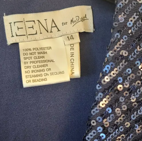 Mac Duggal 26552 v neck long sleeve SEQUINED KNOTTED WAIST MIDNIGHT NAVY GOWN 14