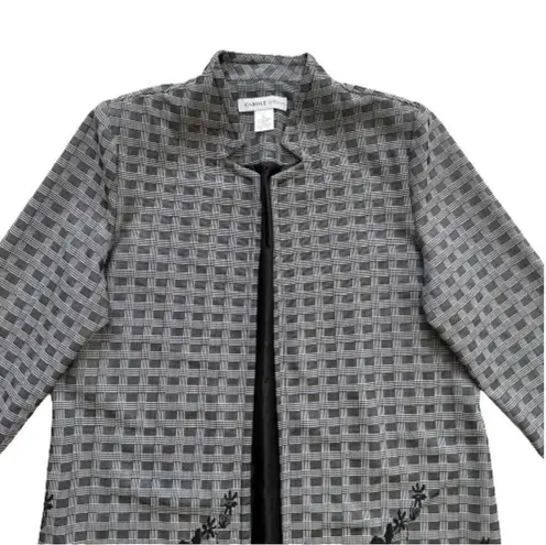 Carole Wren Black White Open Front 3/4 Sleeve Long Blazer Coat Size Large