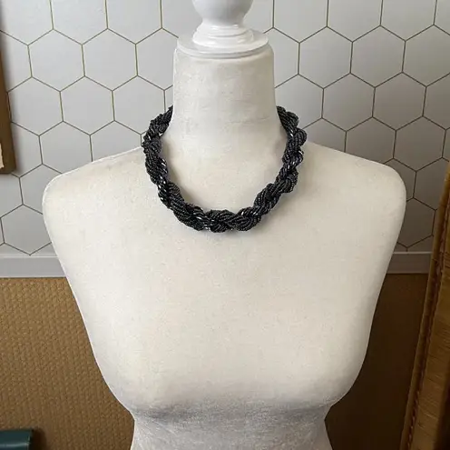 Charocoal Beaded Twisted Rope Statement Necklace Gray