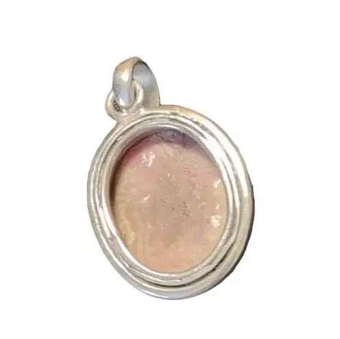 Oval Rhodochrosite Gemstone Pendant in Sterling Silver Bezel Setting Pink