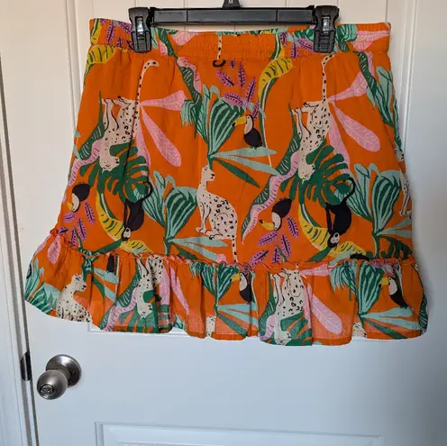 Christian Sirano Jungle Print Cotton Ruffle Mini Skirt Women's XL Orange
