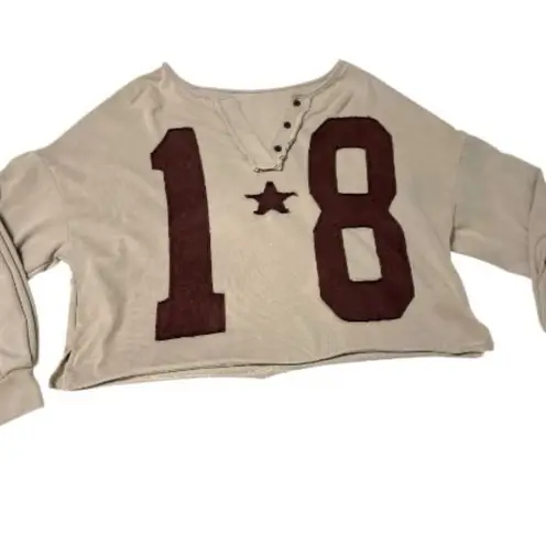 Oversized Boxy Crewneck Pullover Retro Star Patch Medium Multiple