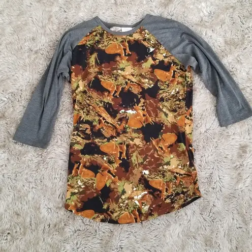 LuLaRoe  Randy Baseball Tee Deer Camp Print Small - Image 1