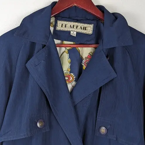 Vintage Blue Braefair  Trench Coat Rain Jacket Front Tie Size Women's 4 + Scarf